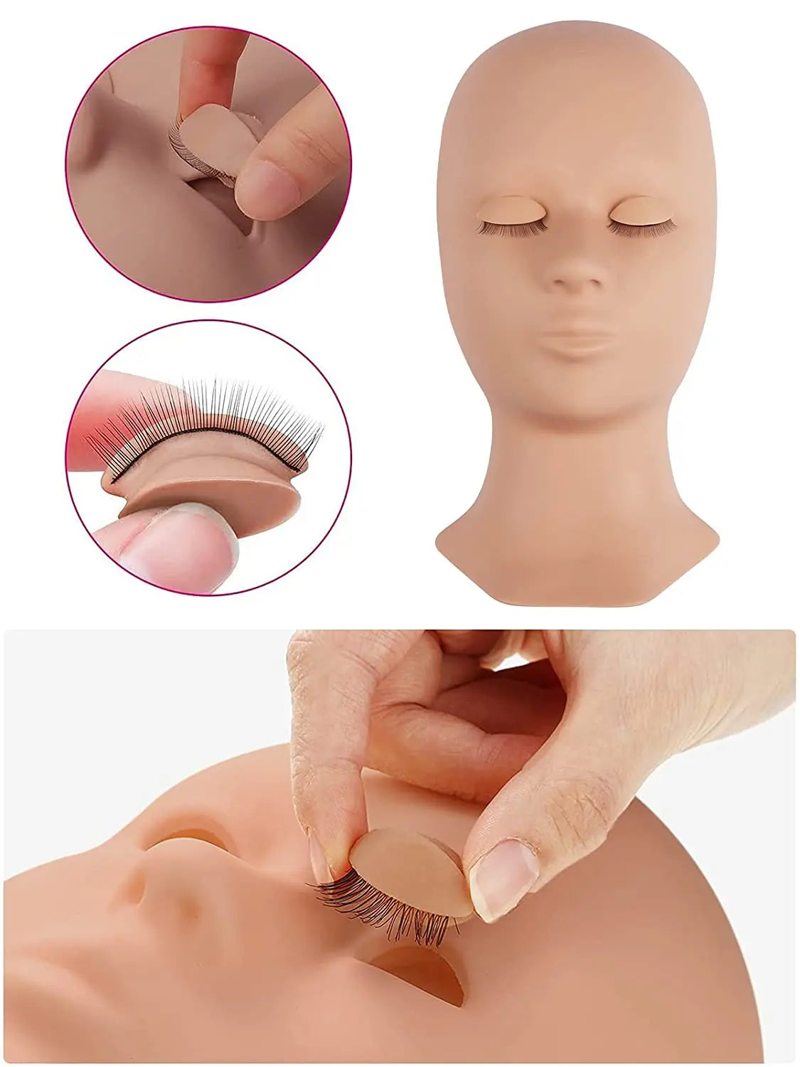 Lash Mannequin Head Eyelash Extension Training Kit Replacement Eyelids Silicone Makeup Model Eyelash Practice Head Tools