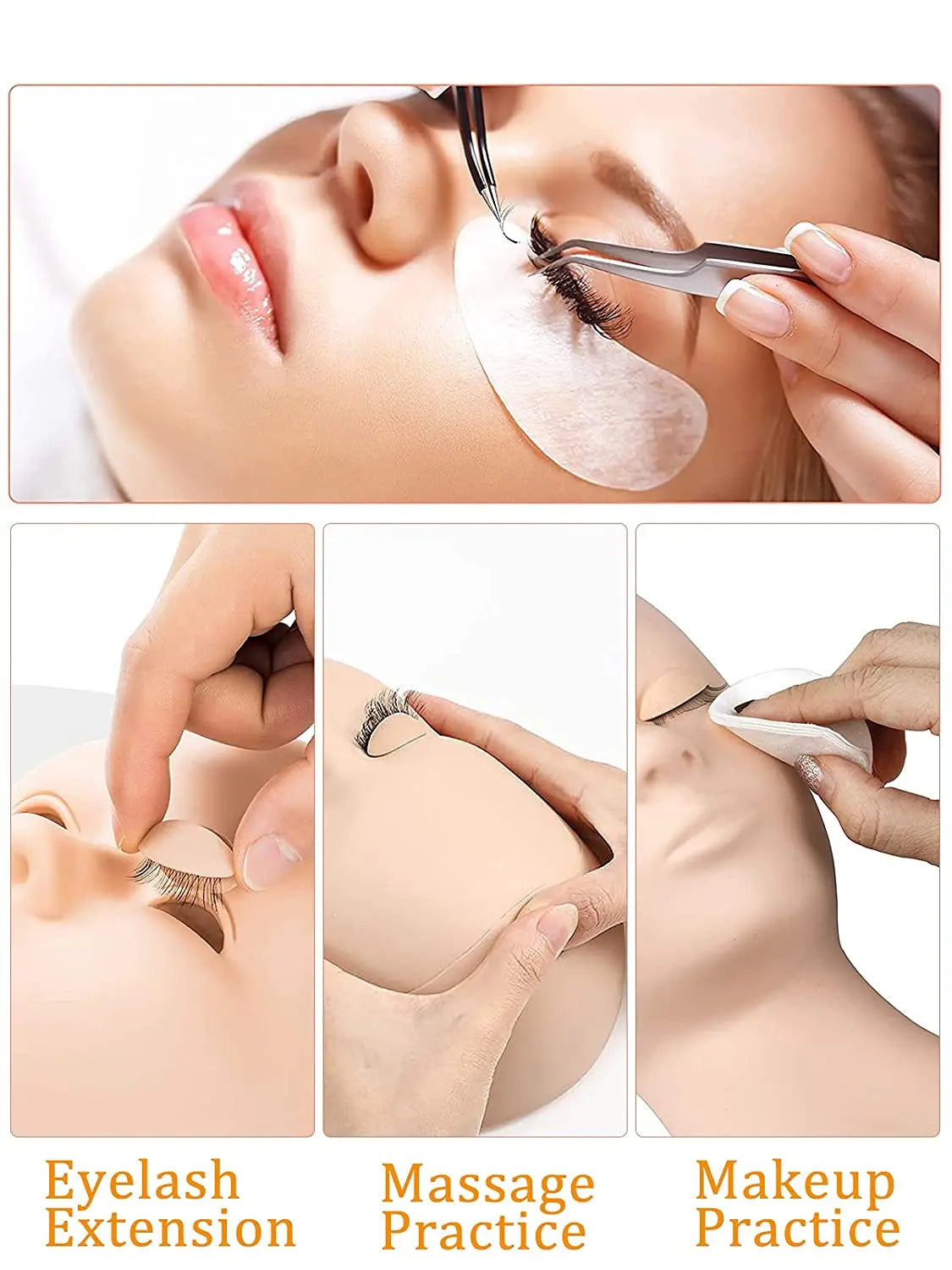 Lash Mannequin Head Eyelash Extension Training Kit Replacement Eyelids Silicone Makeup Model Eyelash Practice Head Tools