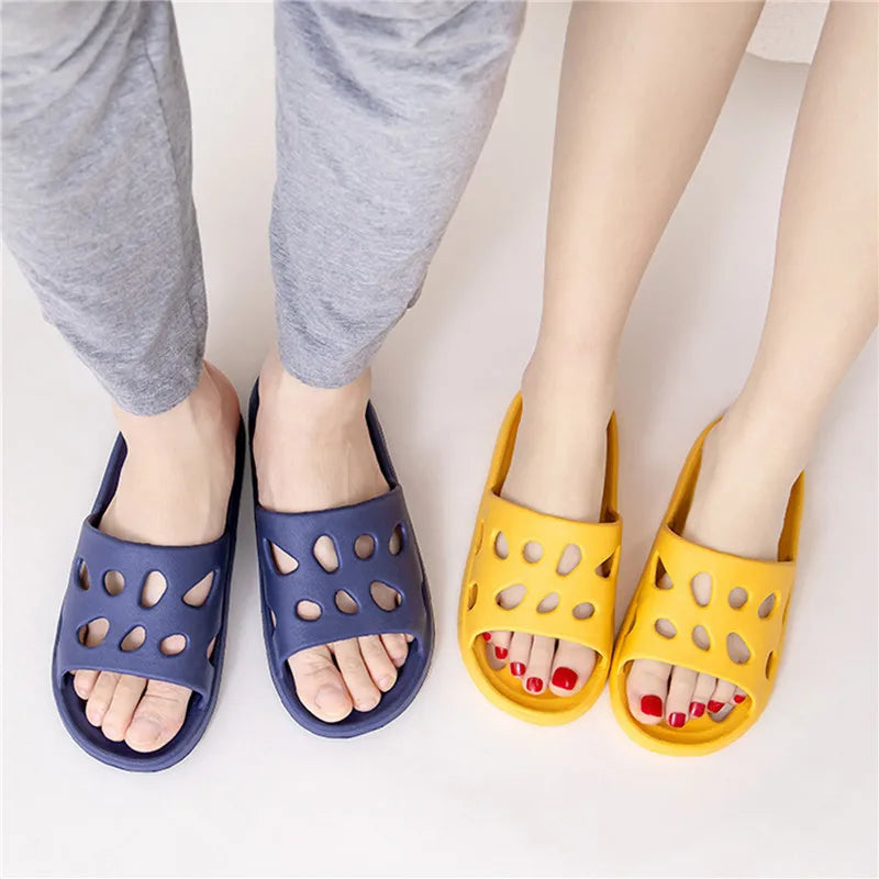 Bathroom Slippers Women Shoes Hollow Out Sandals Cheese Slides Summer EVA Shoes for Men Soft anti Slip Flip Flops Indoor Slipper