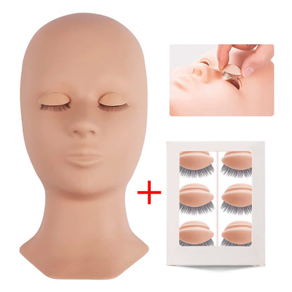 Lash Mannequin Head Eyelash Extension Training Kit Replacement Eyelids Silicone Makeup Model Eyelash Practice Head Tools