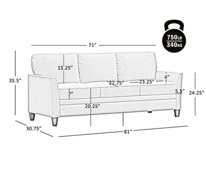 Auden 81" 3 Seat Classic Modern Sofa, Gray