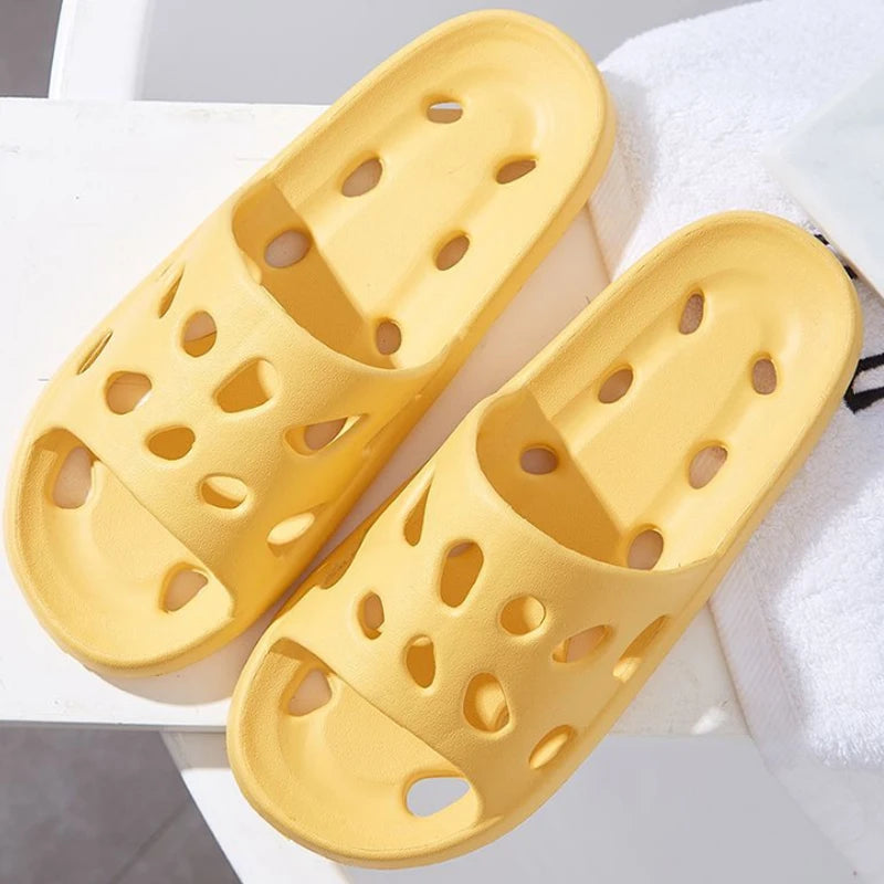 Bathroom Slippers Women Shoes Hollow Out Sandals Cheese Slides Summer EVA Shoes for Men Soft anti Slip Flip Flops Indoor Slipper