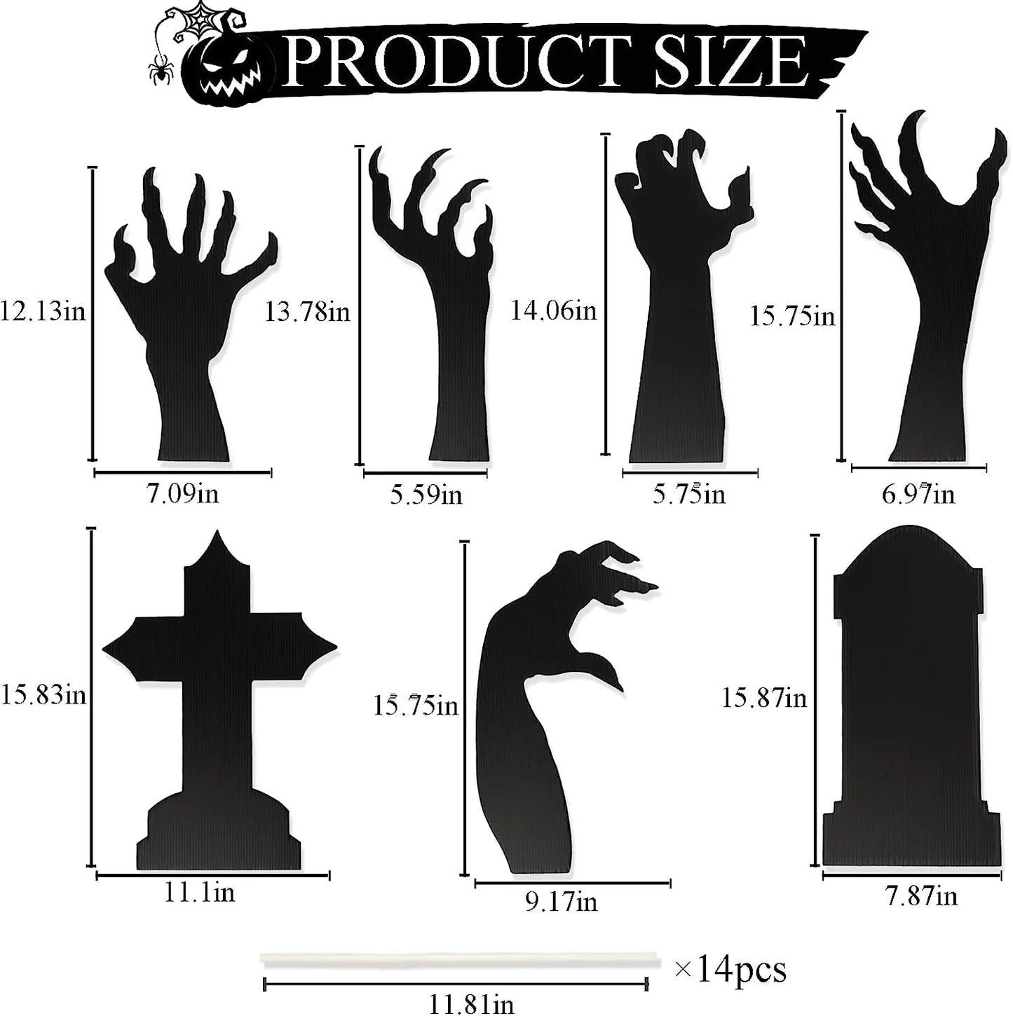 7Pcs Halloween Decorations Outdoor Black Hand Tombstones Yard Signs with Stakes for Halloween Scary Graveyard Cemetary Yard Lawn Decor