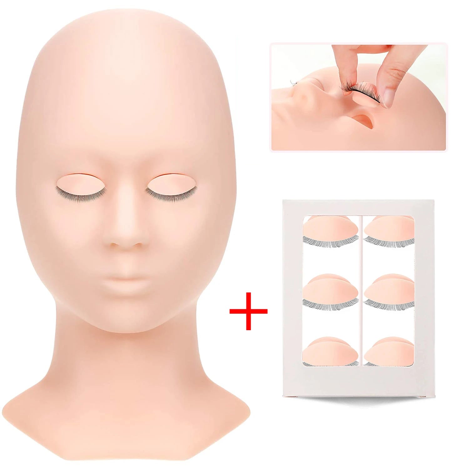 Lash Mannequin Head Eyelash Extension Training Kit Replacement Eyelids Silicone Makeup Model Eyelash Practice Head Tools