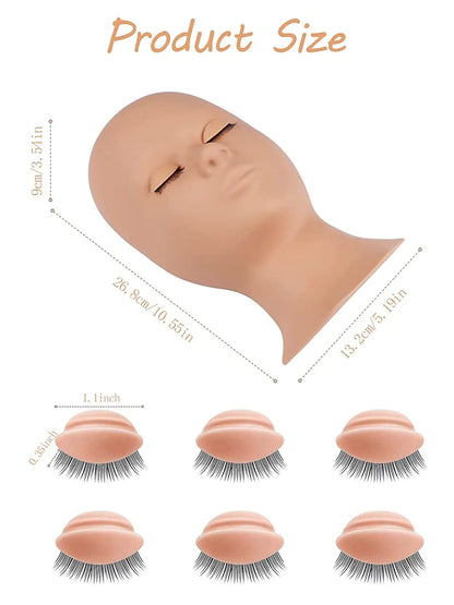 Lash Mannequin Head Eyelash Extension Training Kit Replacement Eyelids Silicone Makeup Model Eyelash Practice Head Tools