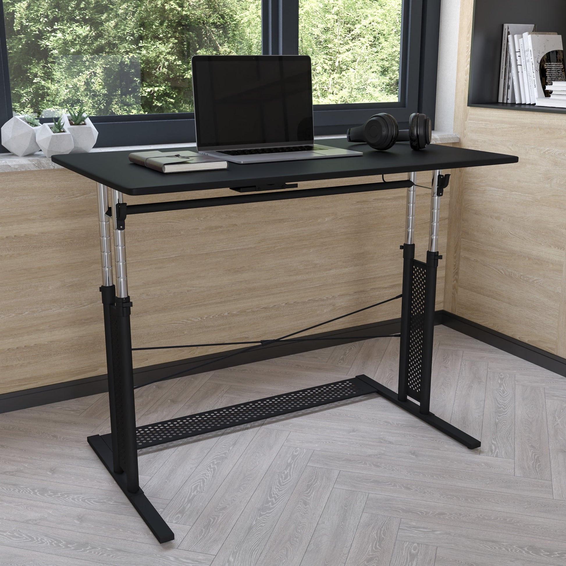 Fairway Height Adjustable (27.25-35.75"H) Sit to Stand Home Office Desk - Black