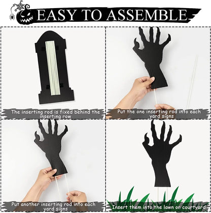 7Pcs Halloween Decorations Outdoor Black Hand Tombstones Yard Signs with Stakes for Halloween Scary Graveyard Cemetary Yard Lawn Decor